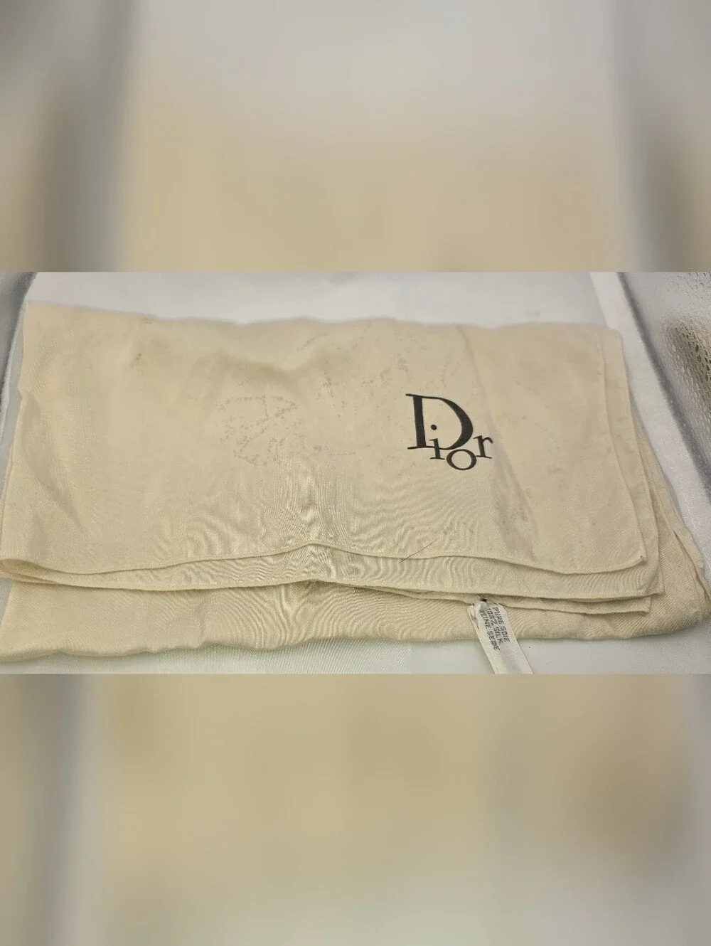 Vintage Christian Dior Cream Pure Silk Logo Scarf Wrap Stained